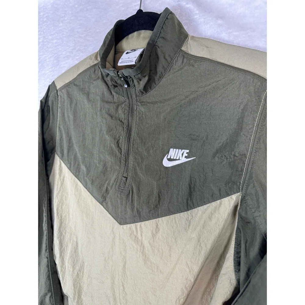 Nike Windrunner Jacket Youth XL Green Khaki Quarter Zip Pullover Logo